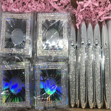 Load image into Gallery viewer, Starter Kit - 25MM LASHES | 10 Pairs| 10 Bling Holographic Cases|10 Adhesive Bling Pens! 5 Different Styles Included
